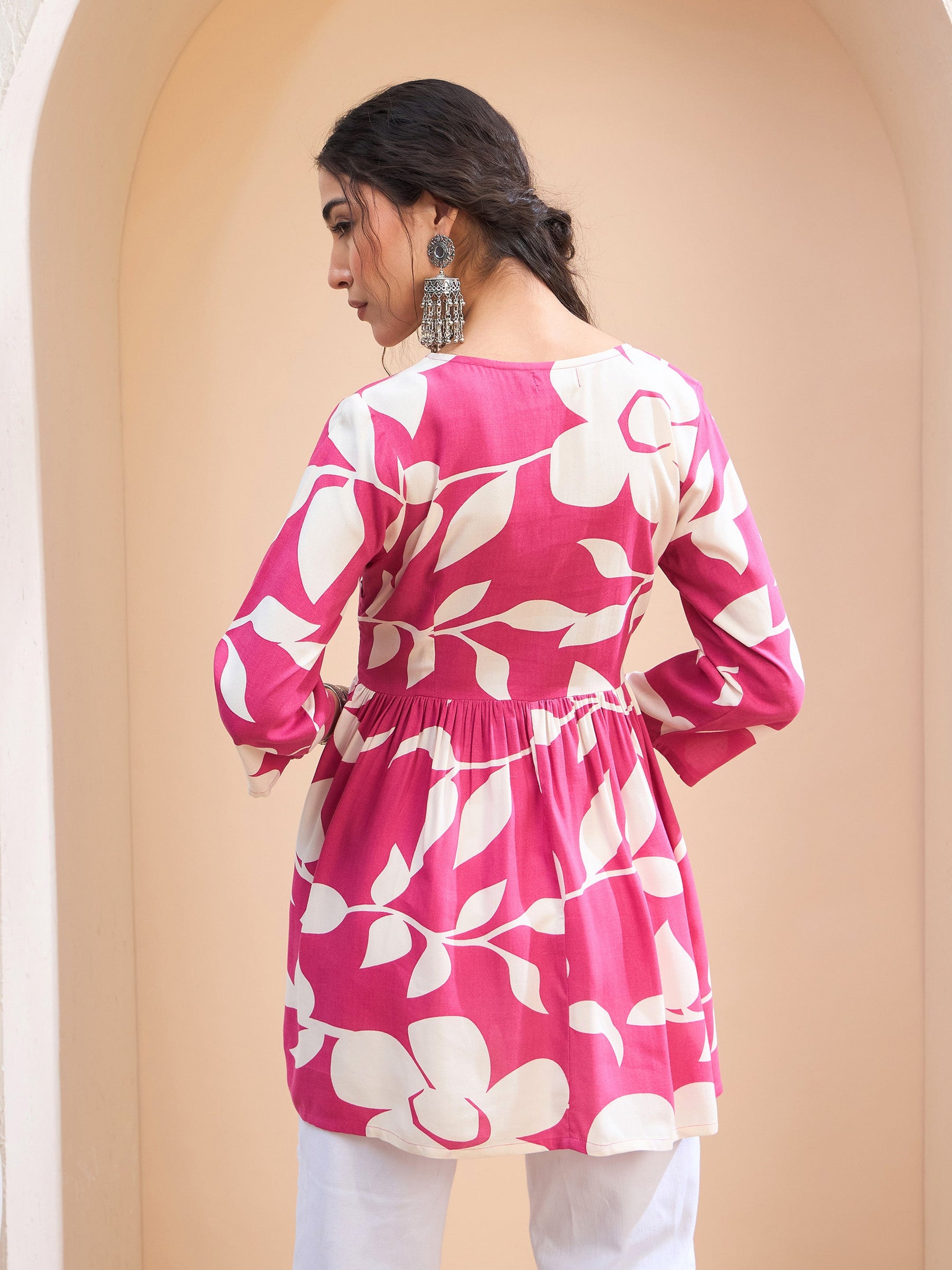 Pink Floral V Neck Peplum Kurti -Shae by SASSAFRAS