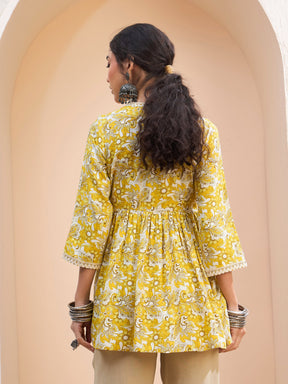 Yellow Floral Wrap Neck Peplum Kurti -Shae by SASSAFRAS