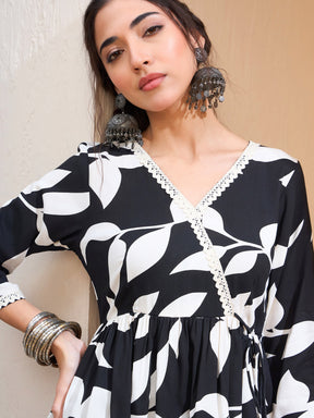 Black Floral Wrap Neck Peplum Kurti -Shae by SASSAFRAS