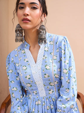 Blue Floral Front Lace Peplum Kurti -Shae by SASSAFRAS