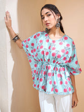 Women Blue Floral Kaftan Kurti
