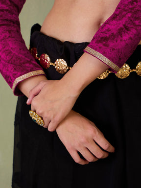 Fuchsia Velvet Embroidered Full Sleeves Crop Top-Shae by SASSAFRAS