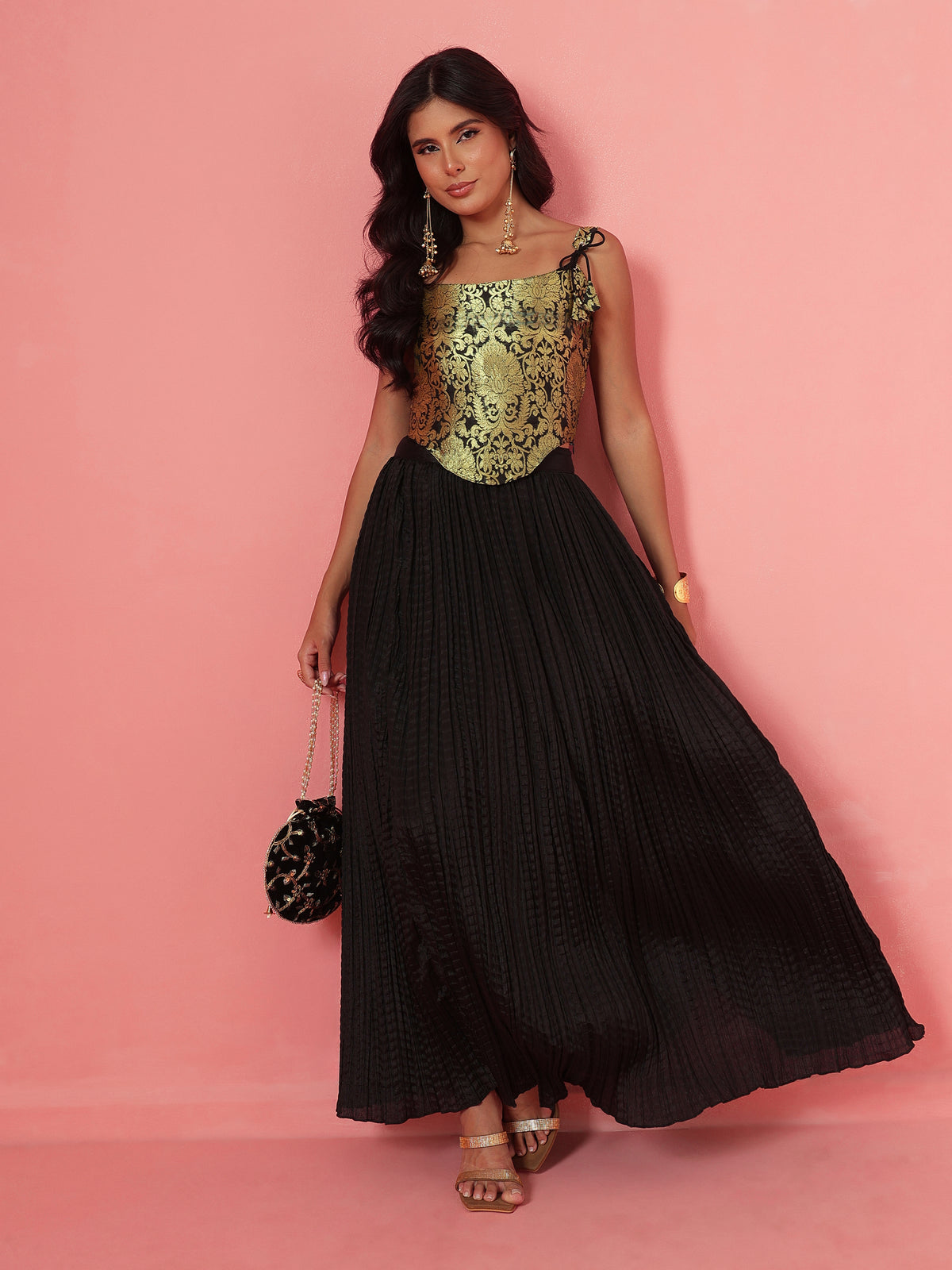 Black Brocade Corset Top-Shae by SASSAFRAS