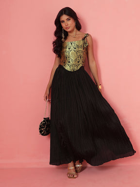 Black Brocade Corset Top-Shae by SASSAFRAS