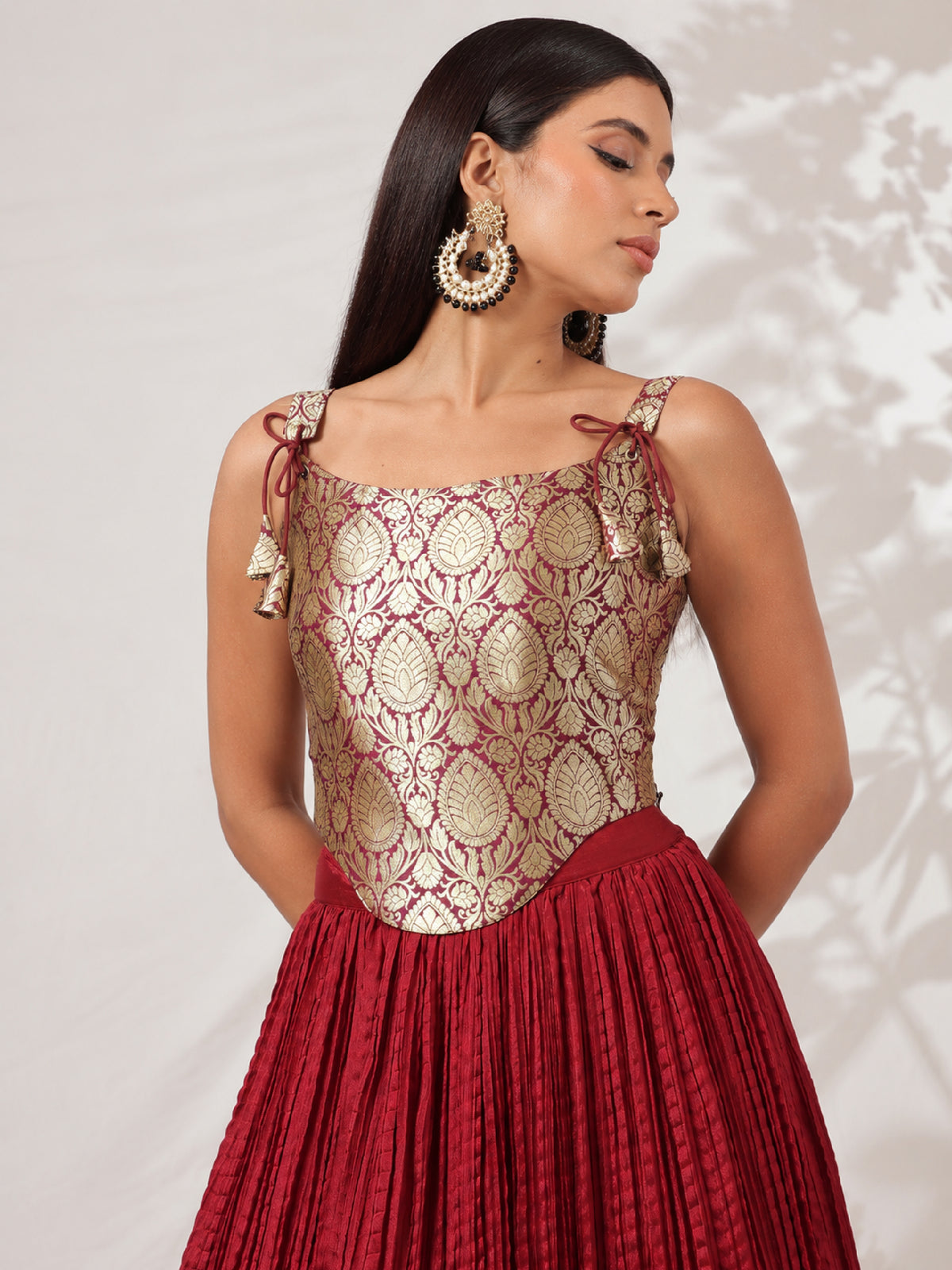 Maroon Brocade Corset Top-Shae by SASSAFRAS