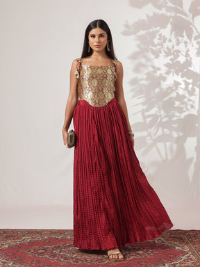 Maroon Brocade Corset Top-Shae by SASSAFRAS
