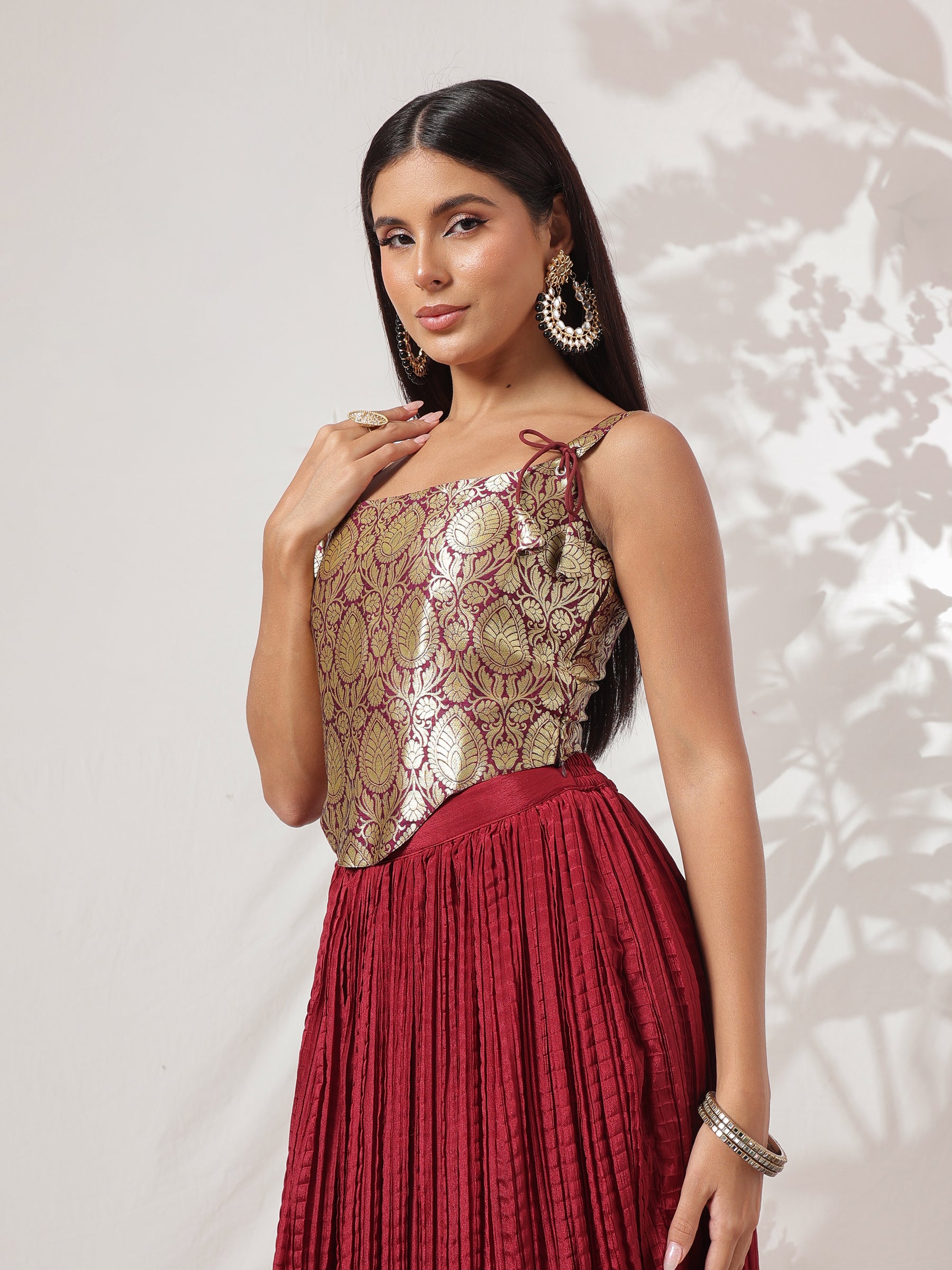 Maroon Brocade Corset Top-Shae by SASSAFRAS