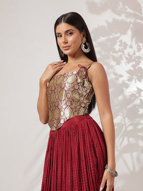 Maroon Brocade Corset Top-Shae by SASSAFRAS