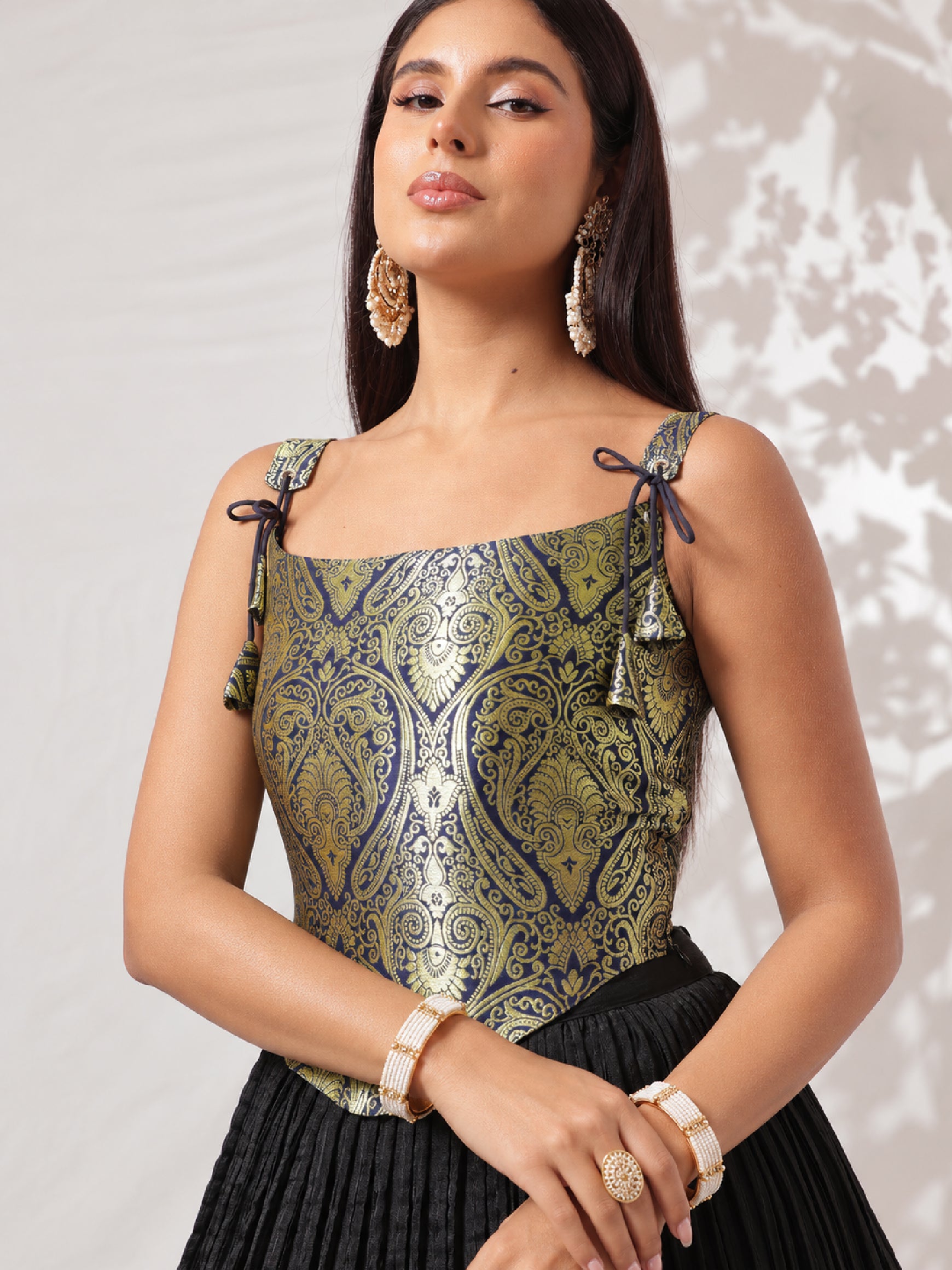 Royal Blue Brocade Corset Top-Shae by SASSAFRAS