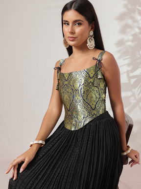 Royal Blue Brocade Corset Top-Shae by SASSAFRAS