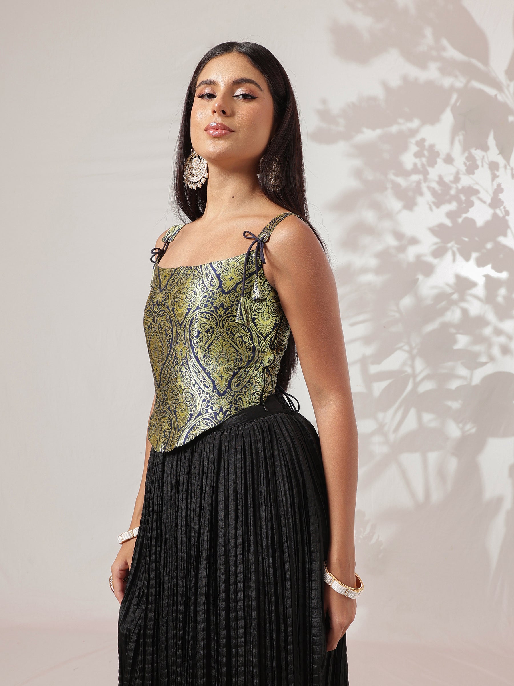Royal Blue Brocade Corset Top-Shae by SASSAFRAS