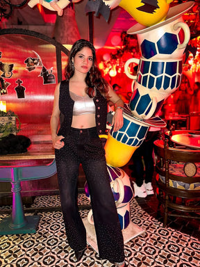 Women Black Denim Top With Straight Fit Jeans
