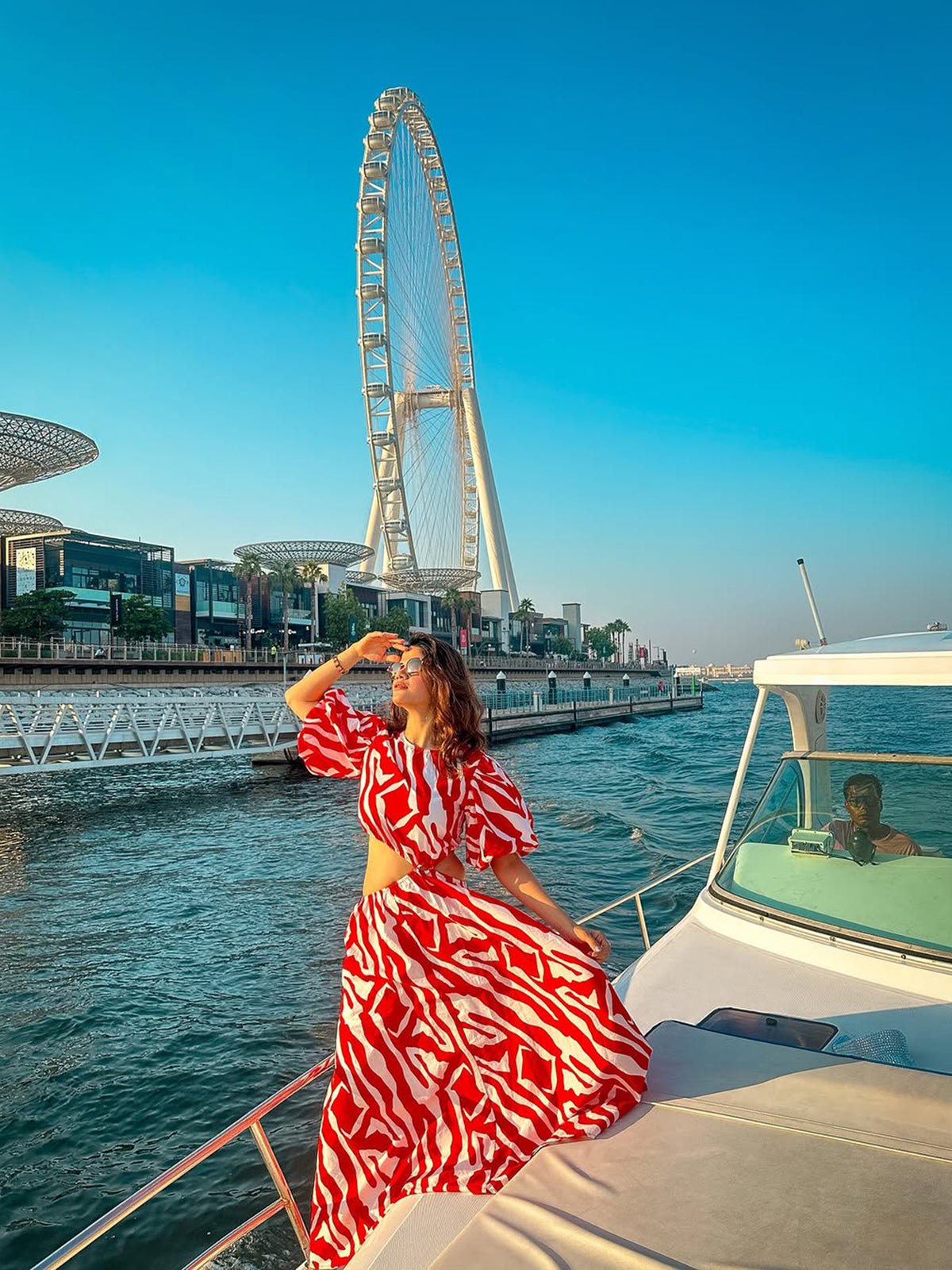 Women Red & White Printed Side Cut Out Midi Dress