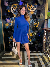 Women Royal Blue Gliiter High Neck Bodycon Dress