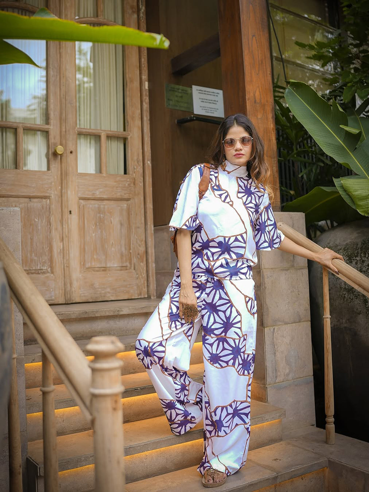 Women White Abstract Printed Top With Palazzo Pants