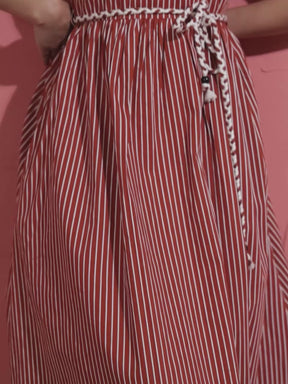 Women Brown Pin Stripe Maxi Dress