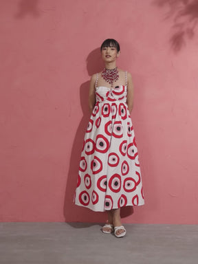 Women Red Evil Eye Print Strappy Midi Dress