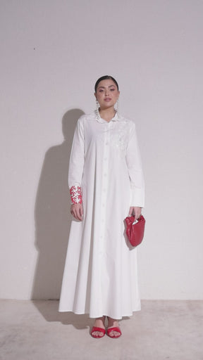 Women White Poplin Button Down Shirt Midi Dress