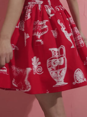 Women Red Printed Low Waist Halter Neck Short Dress
