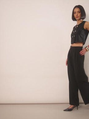 Women Black Double Breasted Crop Top With Straight Pants