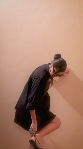 Women Black Poplin A-Line Flared Short Dress