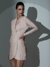Cream Sequin Wrap Mini Dress-SASSAFRAS