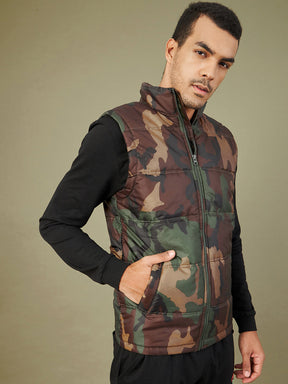 Men Camouflage Sleeveless Puffer Jacket