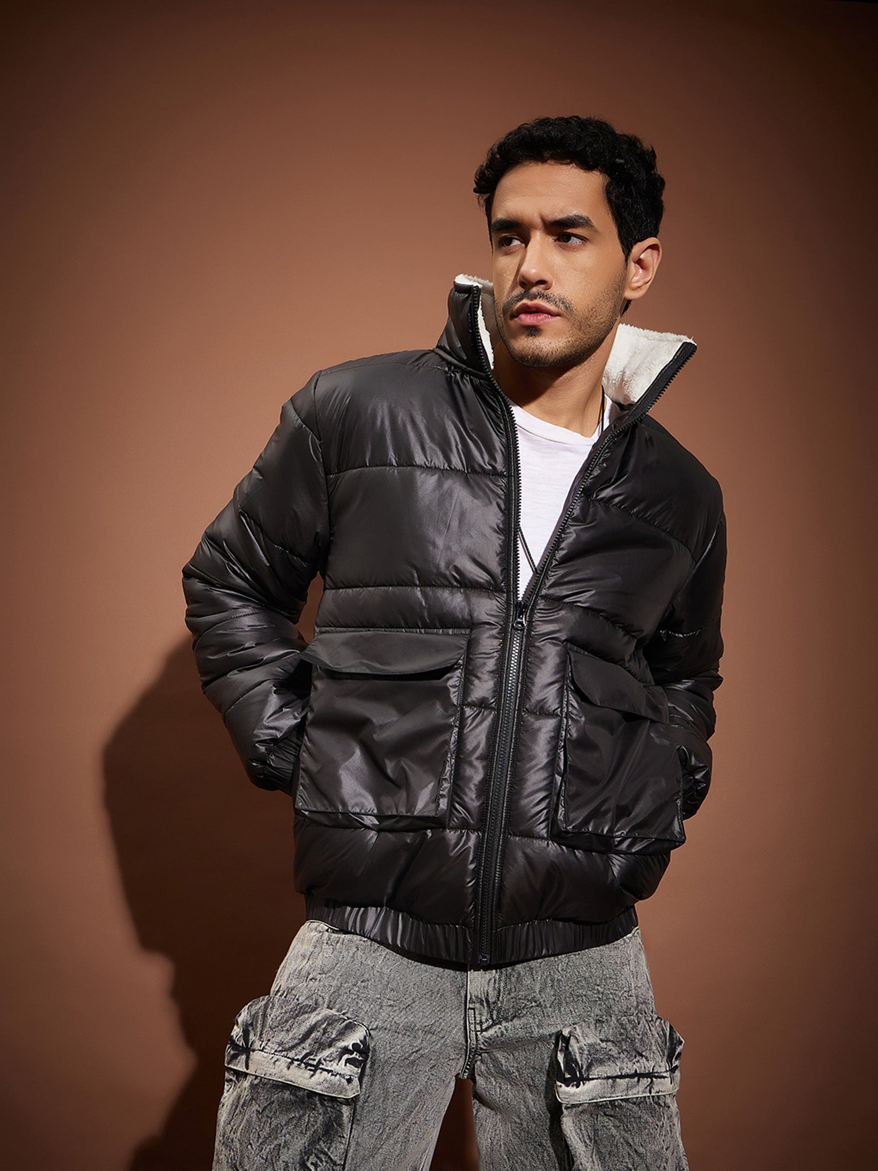 Buy Men Black Full Sleeve Puffer Jacket Online at Sassafras