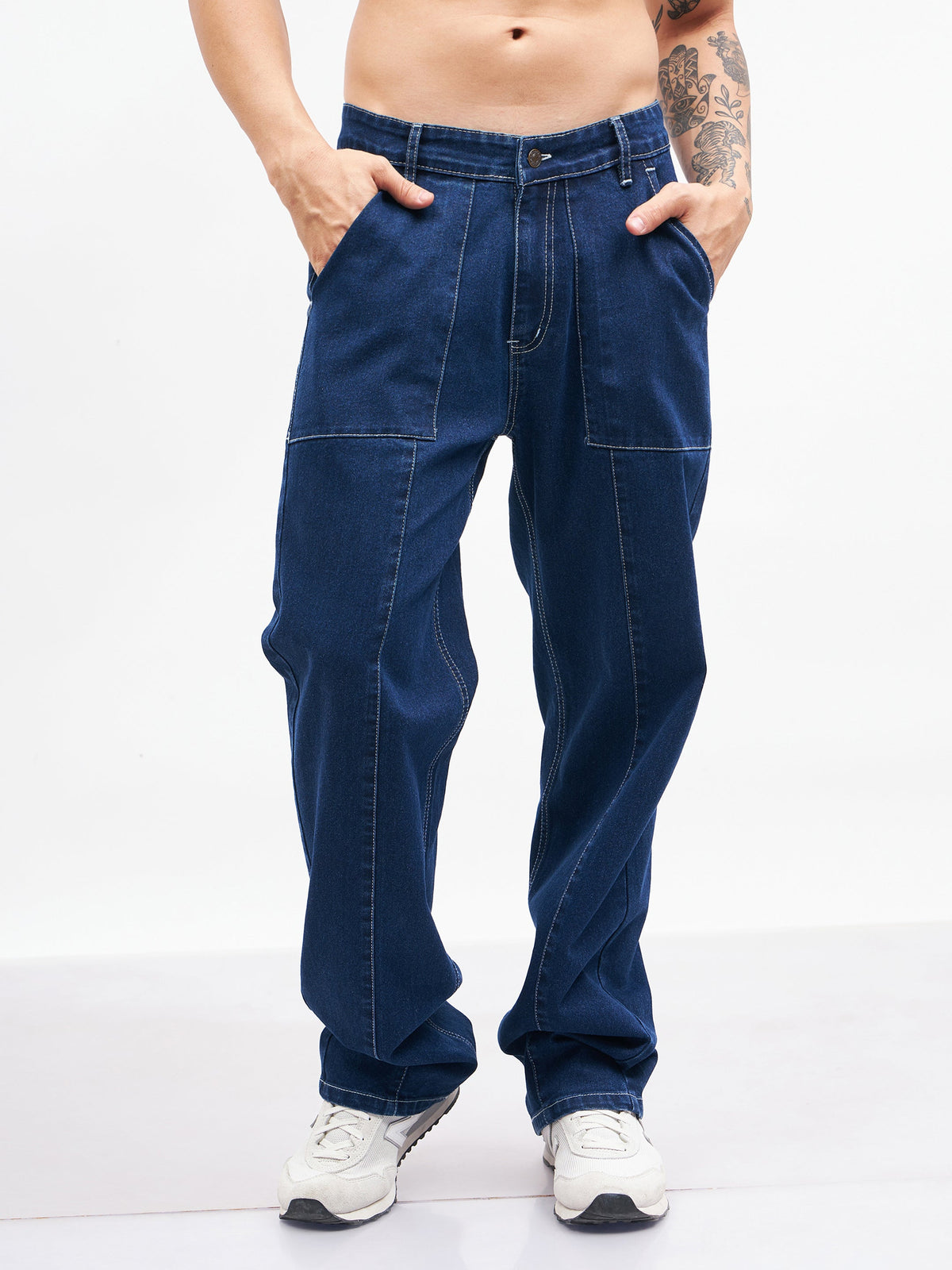Navy Relax Fit Jeans-MASCLN SASSAFRAS