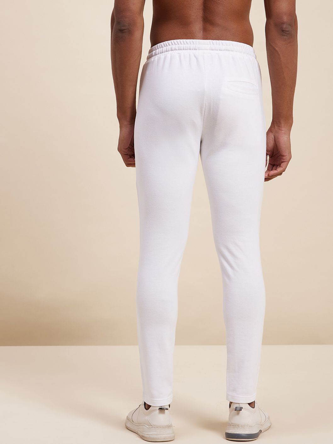 Men's White Slim Fit Zipper Pocket Joggers