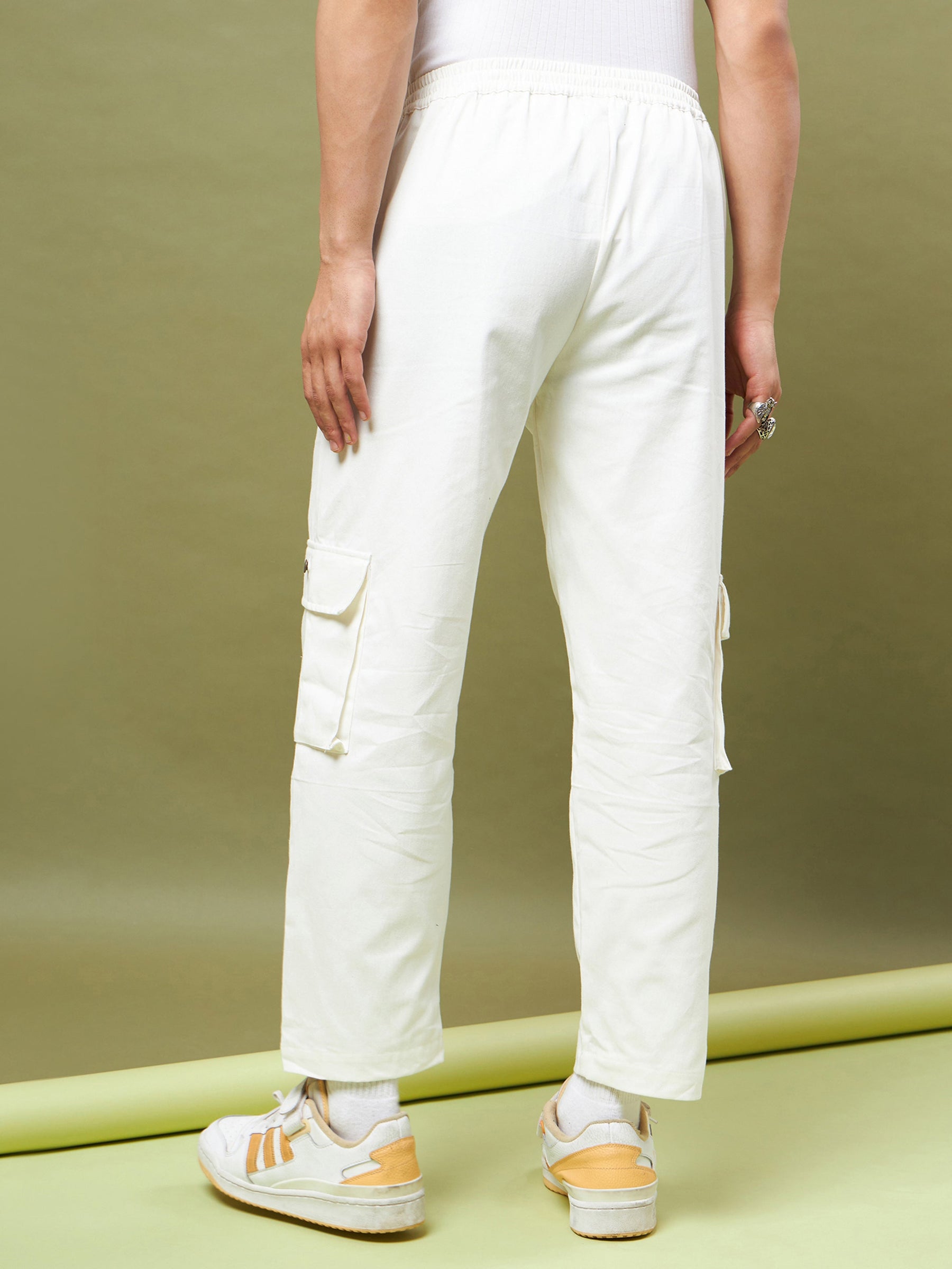 Regular Fit Linen-blend cargo trousers - White - Men | H&M IN