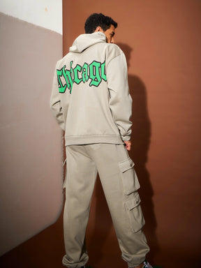 Taupe CHICAGO Oversized Zipper Hoodie Sweatshirt With Joggers-MASCLN SASSAFRAS