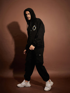 Black CENTURY Oversized Zipper Hoodie With Joggers-MASCLN SASSAFRAS