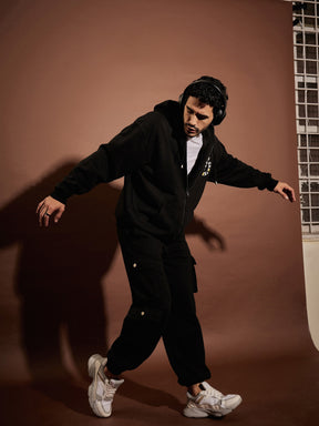 Black CENTURY Oversized Zipper Hoodie With Joggers-MASCLN SASSAFRAS