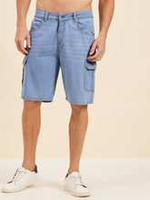 Blue Denim Box Pocket Shorts-MASCLN