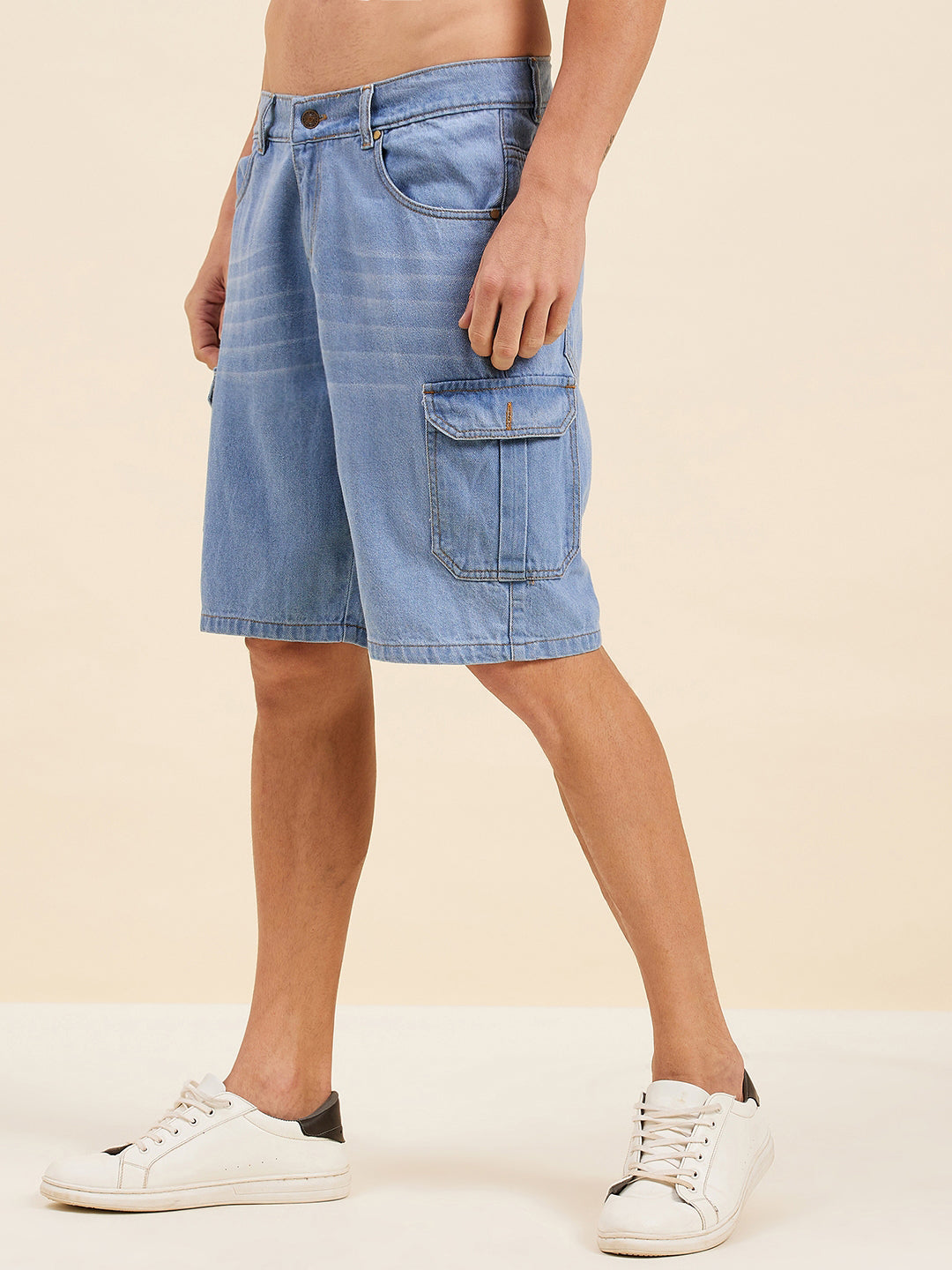 Men Blue Denim Box Pocket Shorts