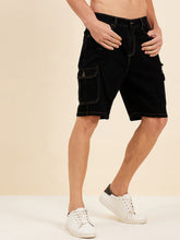 Black Denim Box Pocket Shorts-MASCLN
