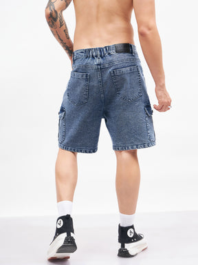 Blue Utility Pocket  Denim Shorts-MASCLN SASSAFRAS