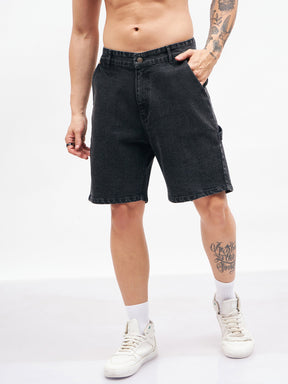 Black Relax Fit Denim Shorts-MASCLN SASSAFRAS