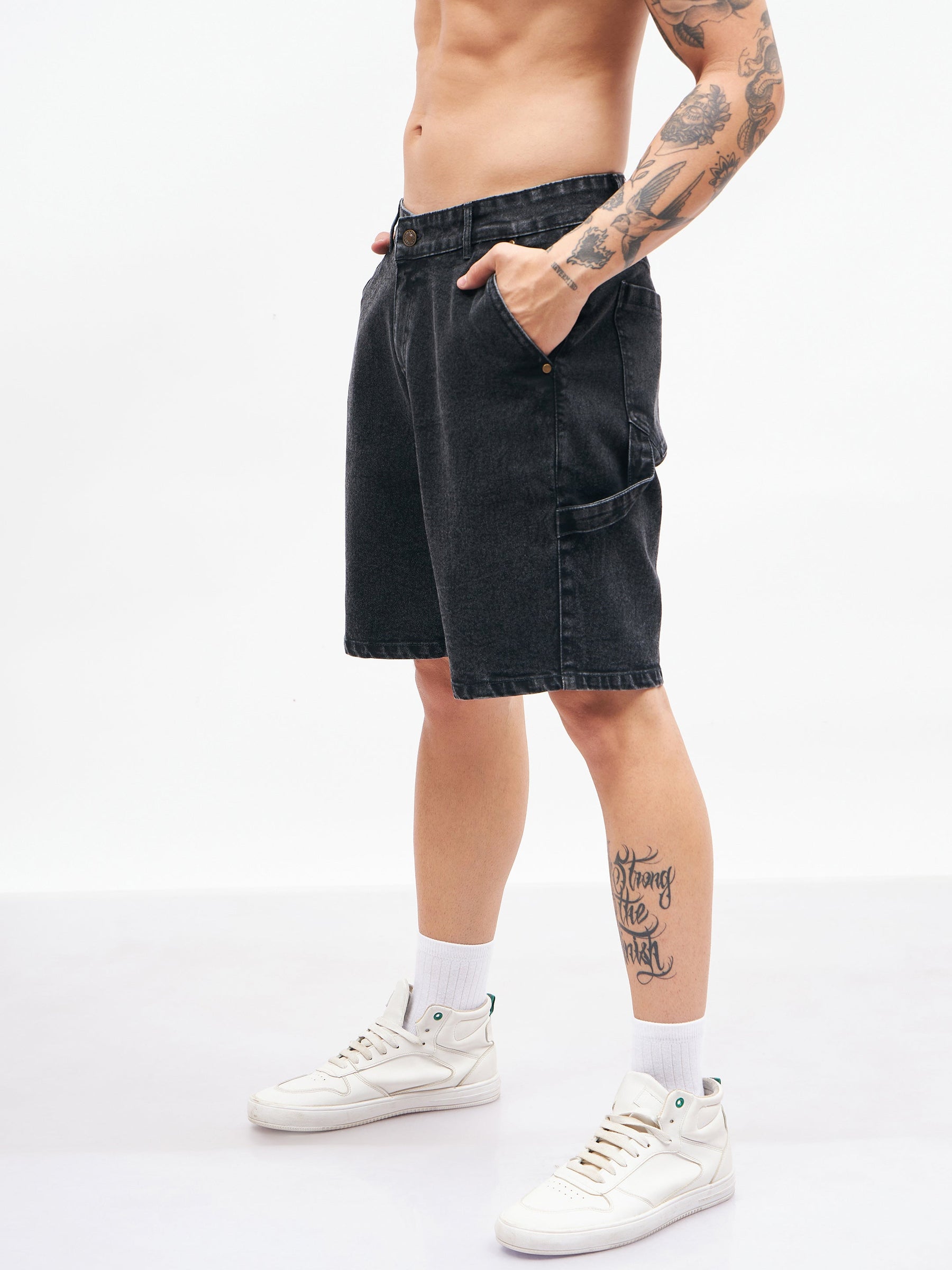 Black Relax Fit Denim Shorts-MASCLN SASSAFRAS