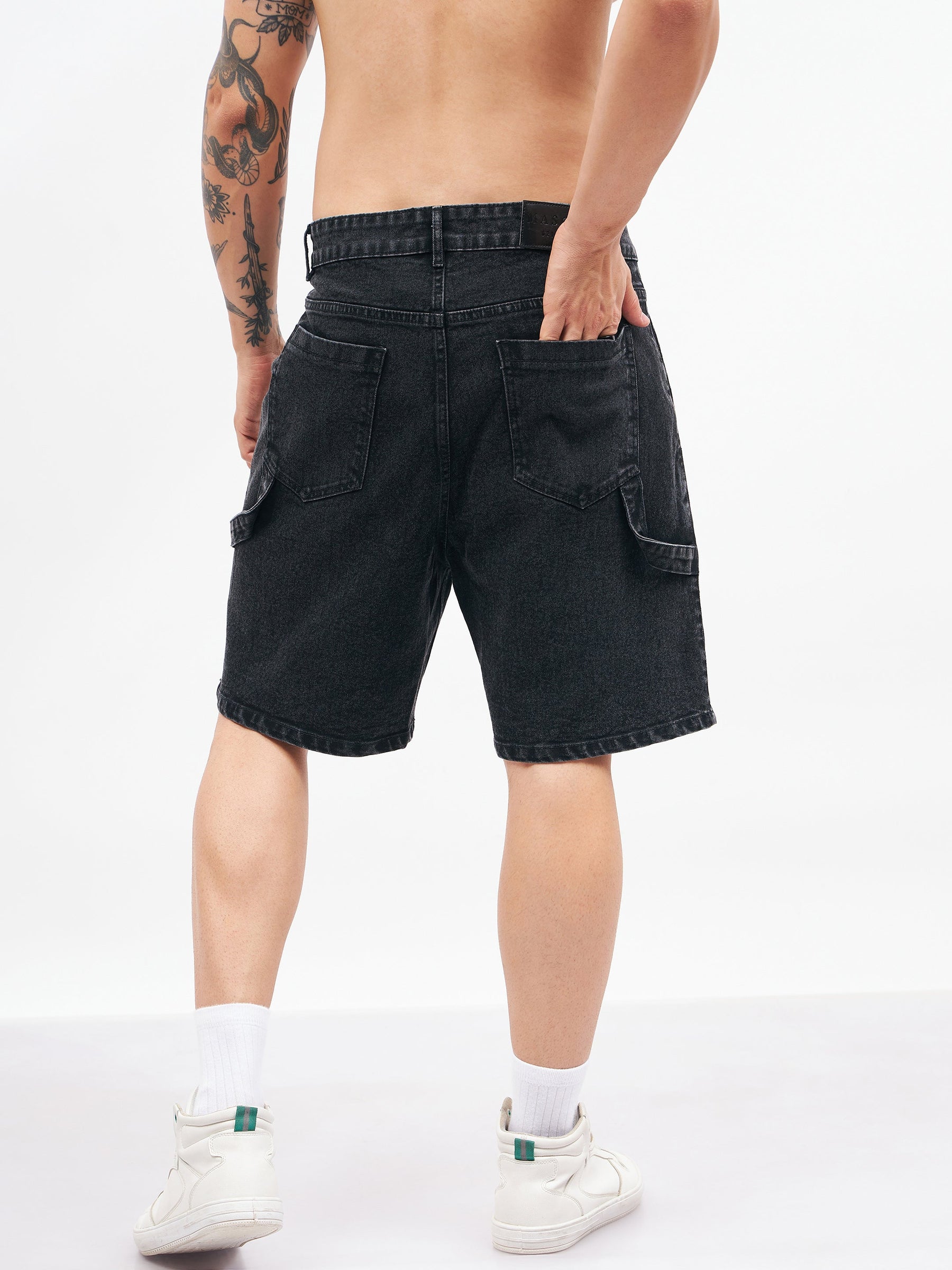 Black Relax Fit Denim Shorts-MASCLN SASSAFRAS