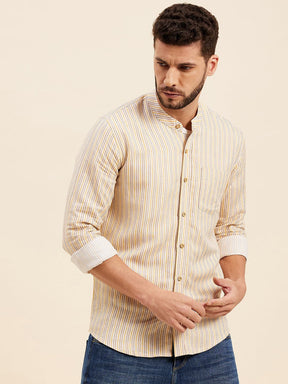 Yellow Multi Stripes Mandarin Collar Shirt-MASCLN