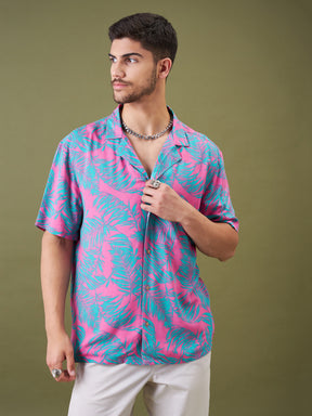 Unisex Fuchsia & Green Tropical Floral Relax Fit Shirt