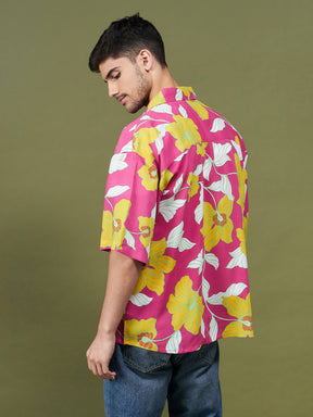 Fuchsia Tropical Oversized Shirt-MASCLN SASSAFRAS