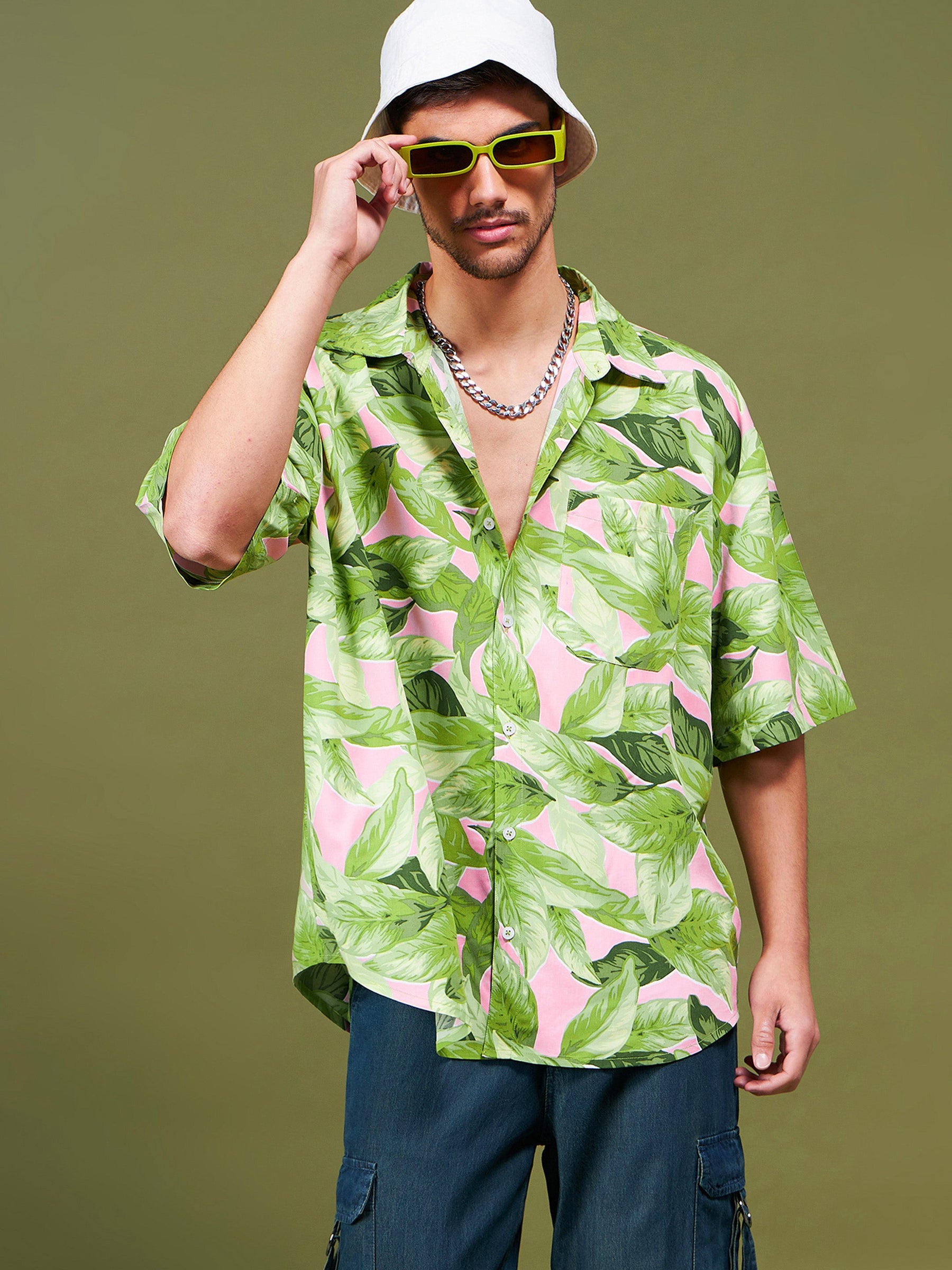 Green Tropical Oversized Shirt-MASCLN SASSAFRAS