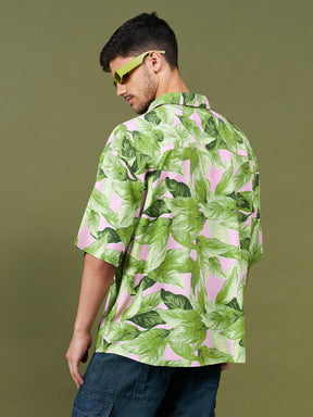 Green Tropical Oversized Shirt-MASCLN SASSAFRAS