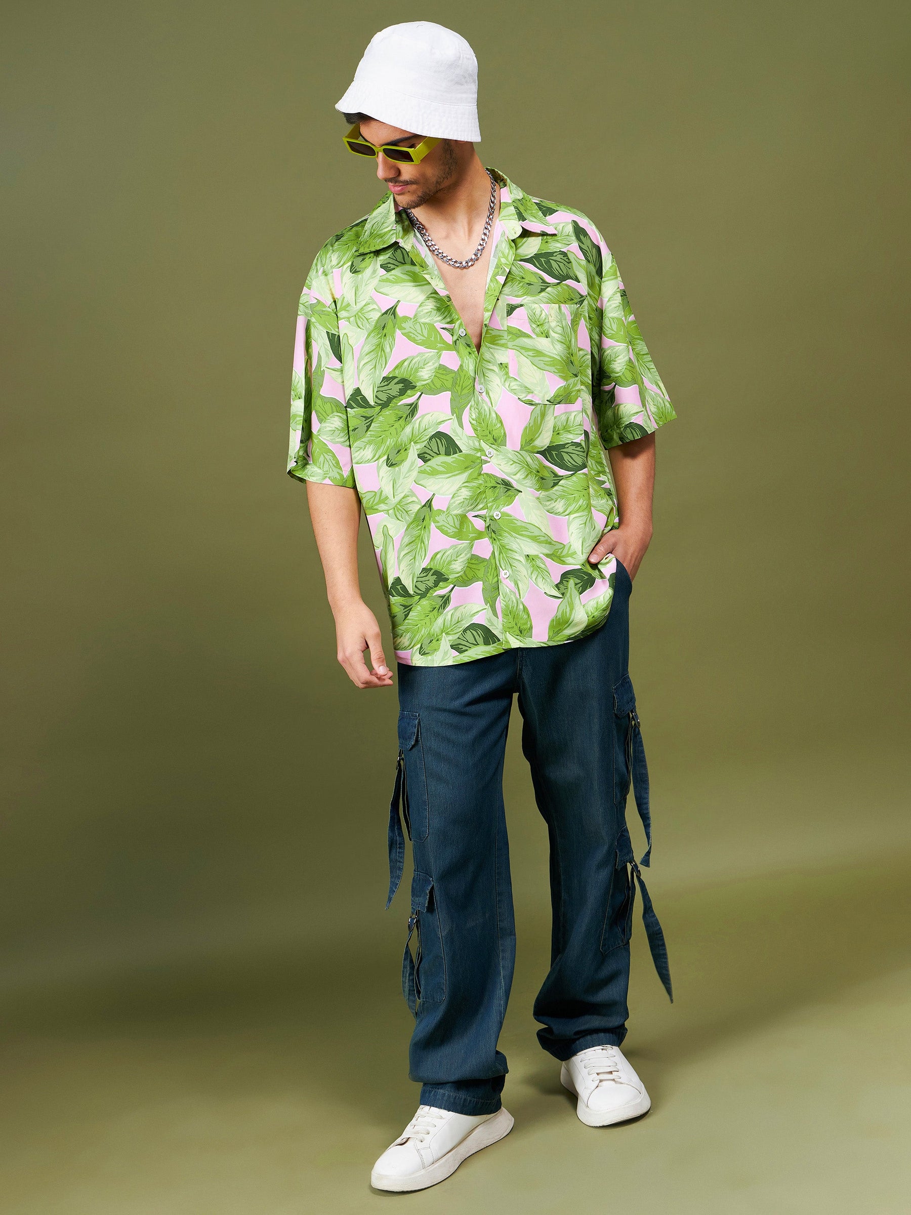 Green Tropical Oversized Shirt-MASCLN SASSAFRAS