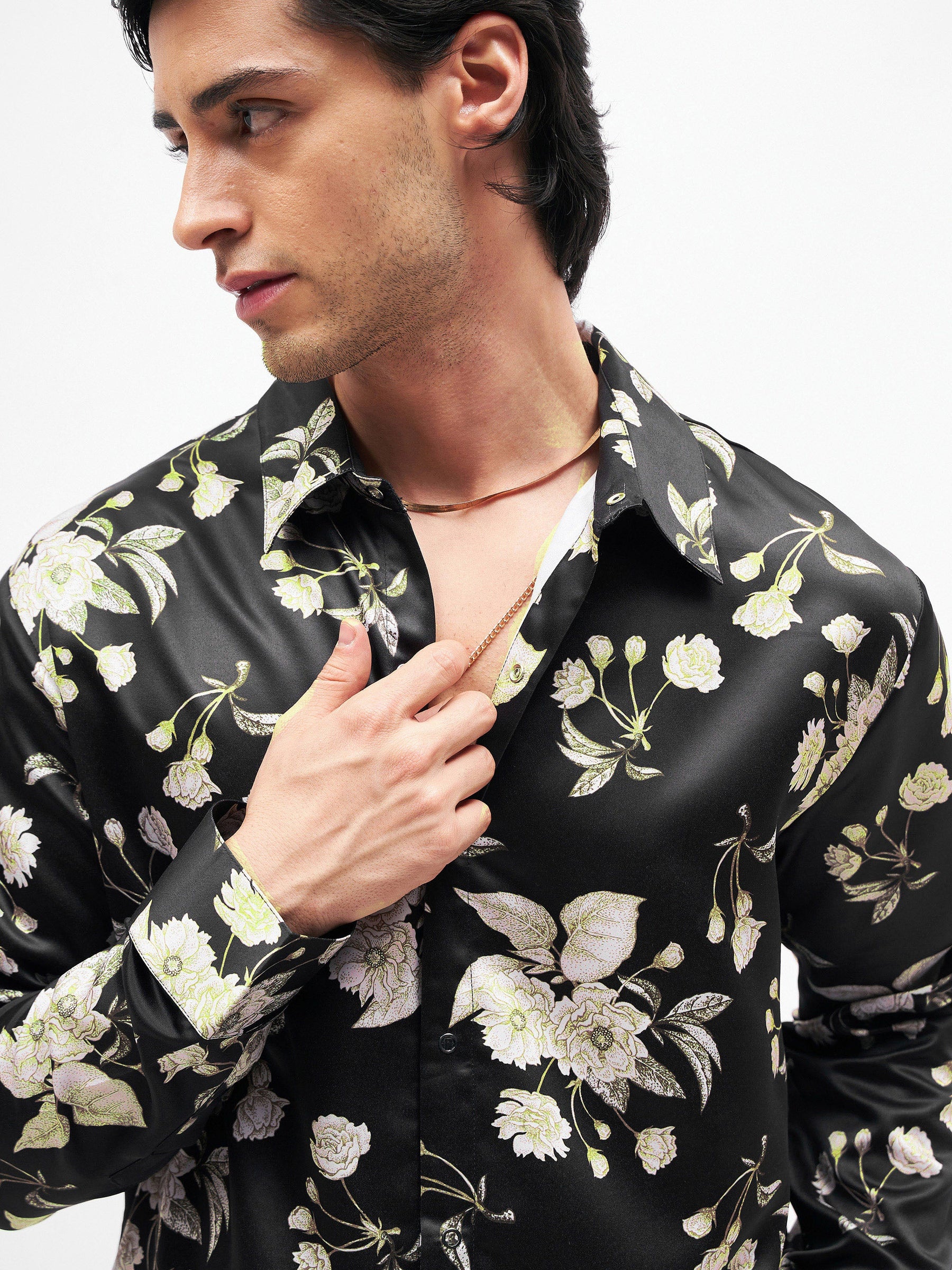 black shirt with floral print