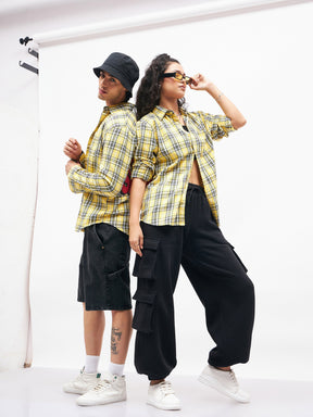 Unisex Yellow Check GETTING OLD Oversized Shirt-MASCLN SASSAFRAS