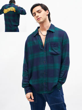 Unisex Navy Check COMPANIONS Oversized Shirt-MASCLN SASSAFRAS